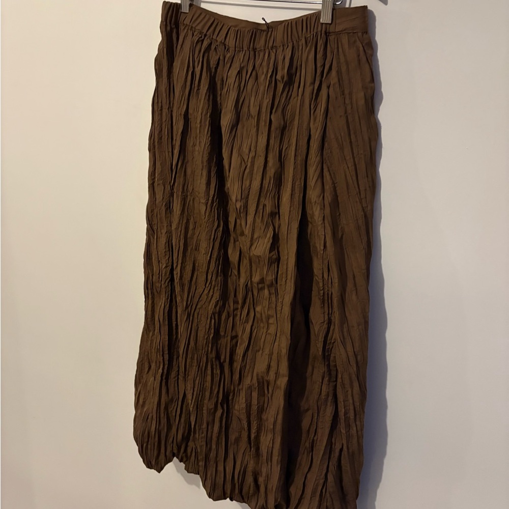 Zara Brown Crinkled Maxi Skirt